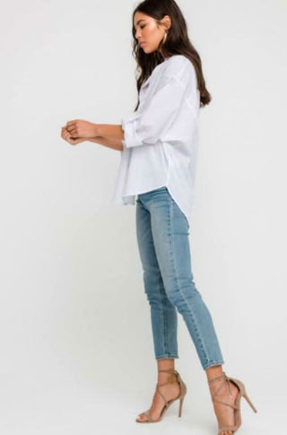 Ocean Breeze White and Blue Striped Top - Side View