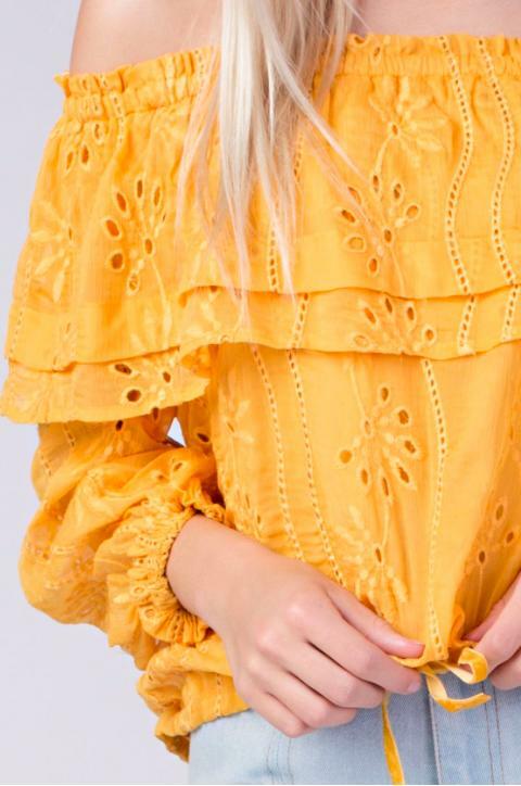 Beach Fest Yellow Eyelet Off-the-Shoulder Top -  BohoPink