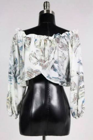 San Nicolas Tropical Print Off-The-Shoulder Crop Top - Back View
