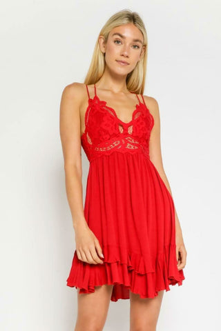 Ava Red Crochet Lace Mini Dress - Front View