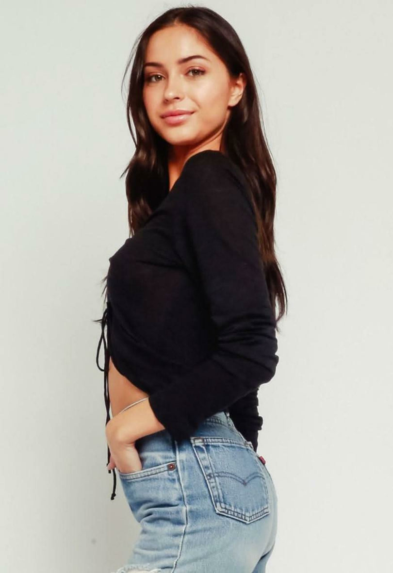 Black Drawstring Crop Tee