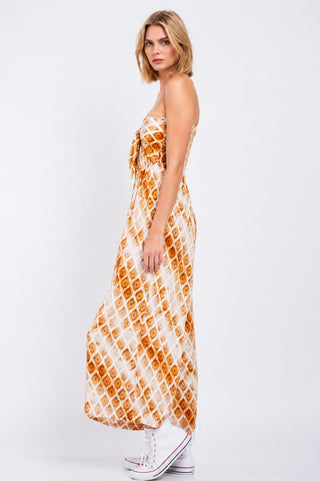 Beach Sunset Orange Print Strapless Jumpsuit - Side View