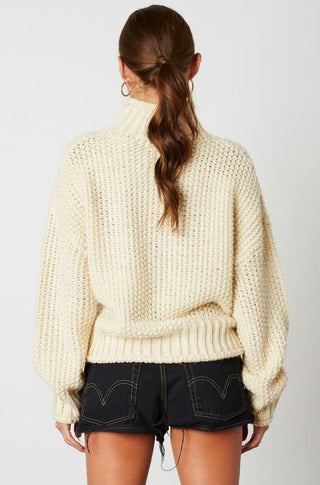 Jess Ivory Funnel Neck Knit Sweater - Back View