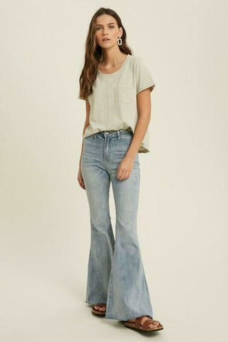 Outfit view of Medium Wash Denim Texture and High-Rise Waistband