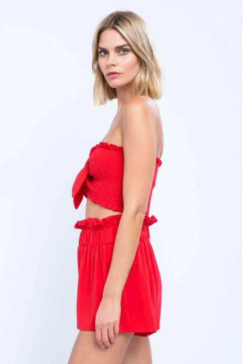Houston Red Knotted Front Smocked Tube Top a cute tube top