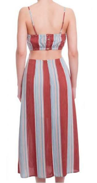 Illusion Red Striped Midi Dress - Back View