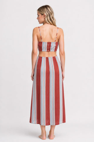 Illusion Red Striped Midi Dress - Back View