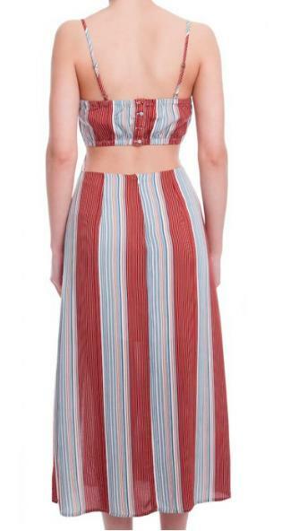 Illusion Red Striped Midi Dress -  BohoPink