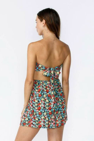 Ambrosia Blue and Red Floral Print Strapless Mini Dress - Back View