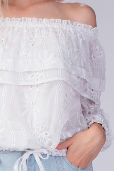 White Eyelet Off-the-Shoulder Ruffle Top 
