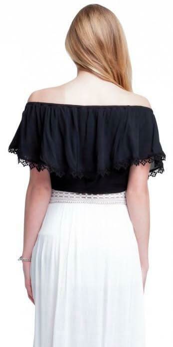 Gypsy Spell Black Off-the-Shoulder Ruffle  Crop Top -  BohoPink
