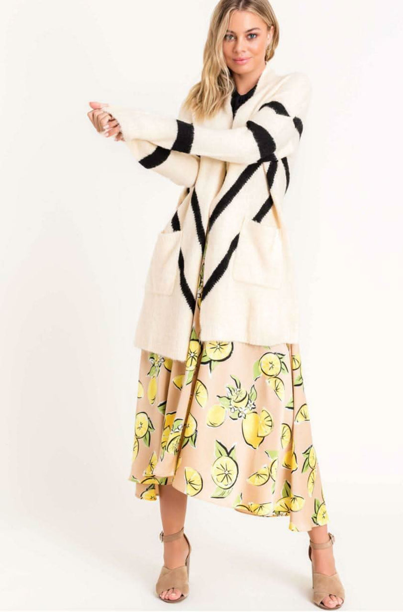 Cozy Dreams Cream Chevron Striped Knit Cardigan - Front View