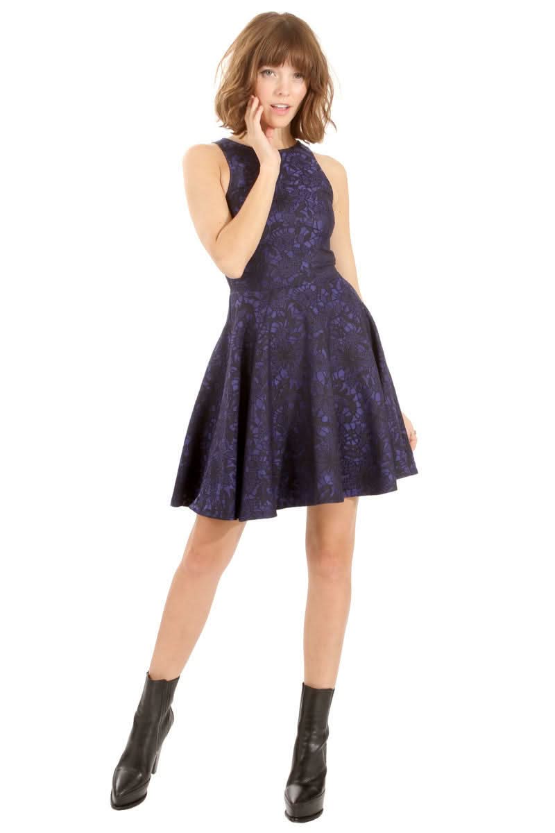 Black Jacquard Print Skater Dress