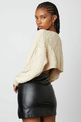 Beige cable knit cropped sweater - back view