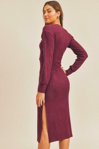 Lush Full Potential Ruby Red Wrap Long Sleeve Midi Dress - Back View 
