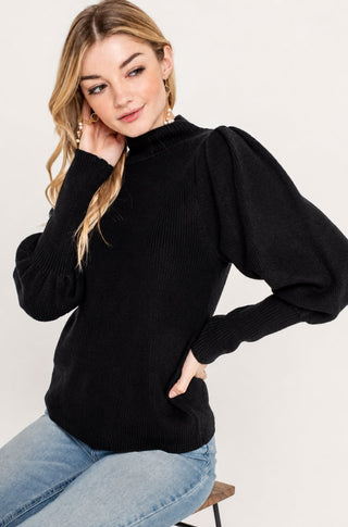 Westminster Black Balloon Sleeve Sweater - Side Angle