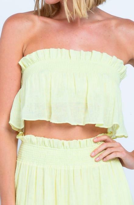 Yellow Strapless Crop Top and Midi Skirt Set