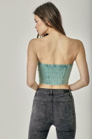 Avery Washed Green Ribbed Tube Top back