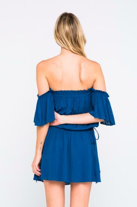  Blue Off-the-Shoulder Mini Dress 