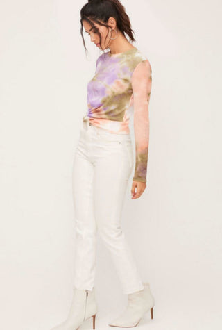 I Know You Do Peach and Olive Tie-Dye Twist Top - Side View