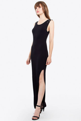 Black Knit Maxi Dress - Side View