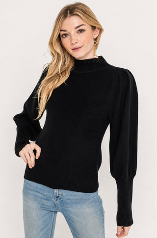 Westminster Black Balloon Sleeve Sweater  - Front View