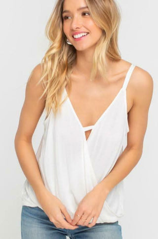 Endless Possibilities White Surplice Wrap Tank Top -  Front View
