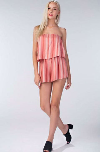 Cute Striped Strapless Romper 