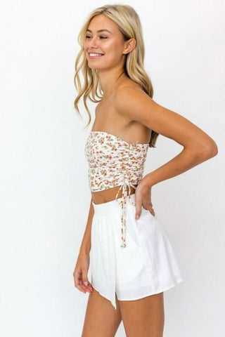 Not Only Ivory Coral Posy Floral Cropped Tube Top - Side View