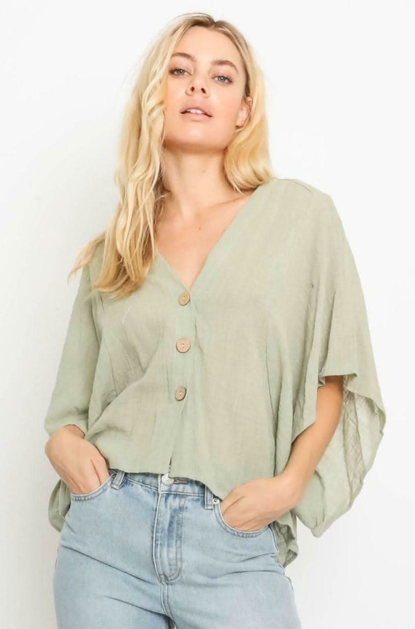 Sage Green button Down Poncho Top 