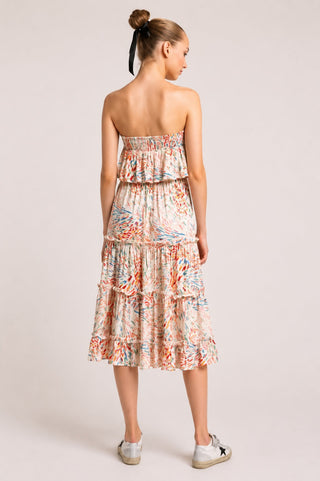 Faye Boho Print Strapless Tiered Midi Dress - Back View