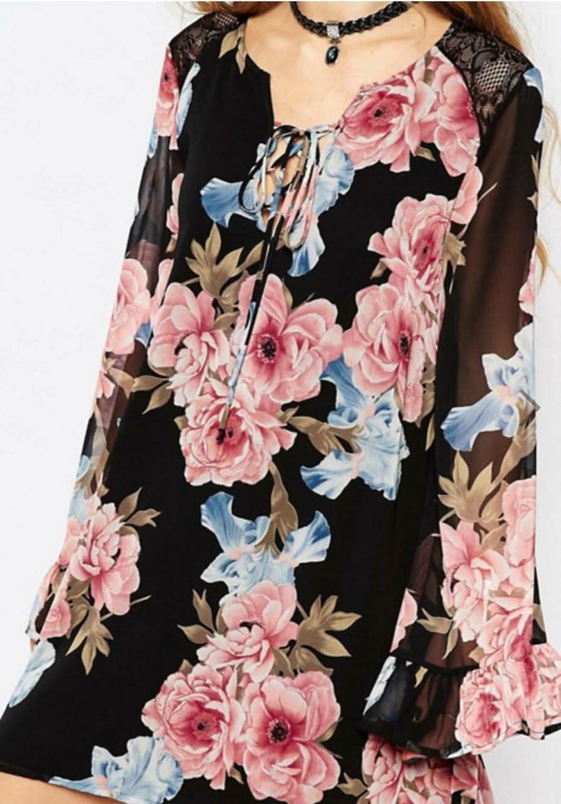 Floral Long Sleeve Shift Dresses