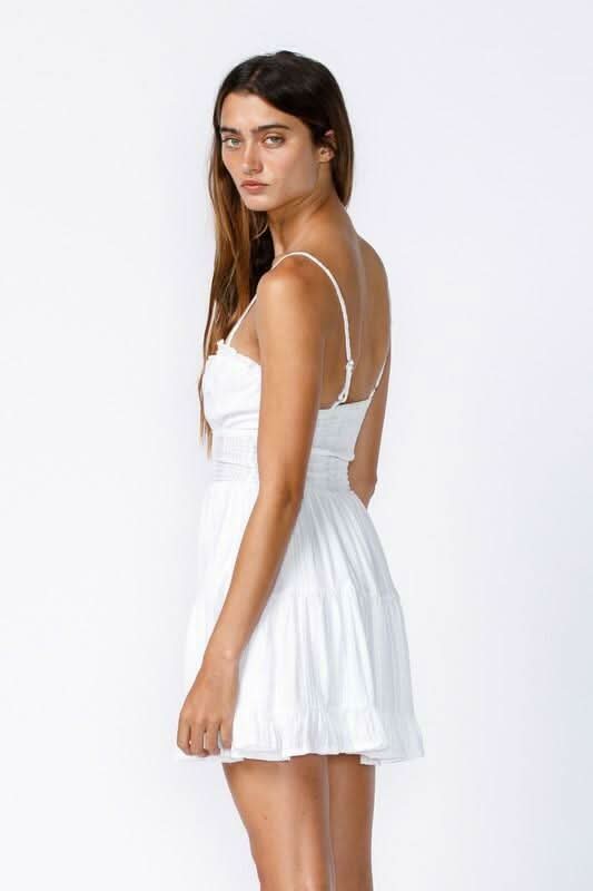 Skylar + Madison Koa White Sundress - Size L - Sleeveless Ruffle Trim Sweetheart Neckline - High-Waisted Mini Skirt - Adjustable Straps - Smocked Back Skylar + Madison Koa White Sundress - Size L - Sleeveless Ruffle Trim Sweetheart Neckline - High-Waisted Mini Skirt - Adjustable Straps - Smocked Back