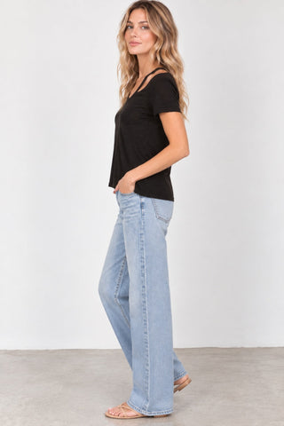 Tempt Me Black Tee - Side Outfit View