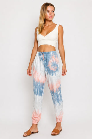Good Vibes Sunburst Tie-Dye Jogger Pants - Front View
