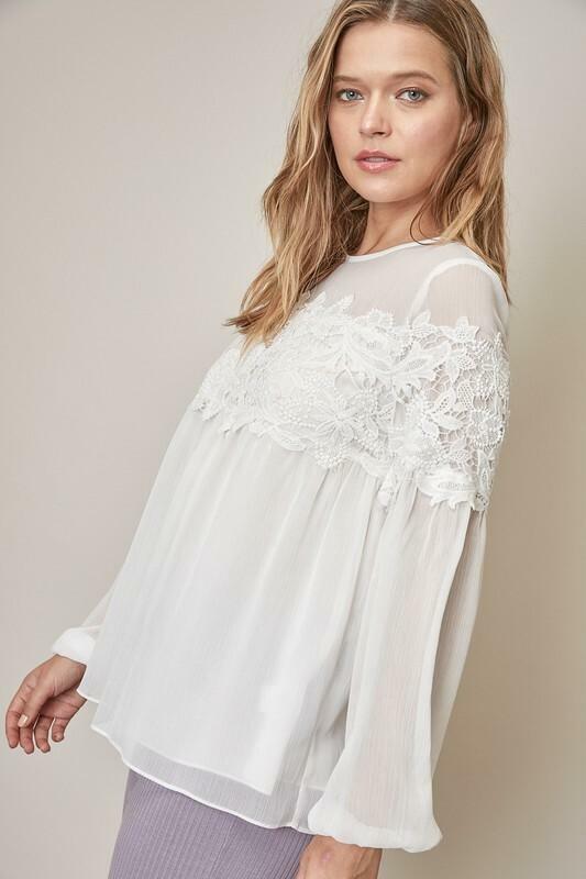 White Lace Long Sleeve Top