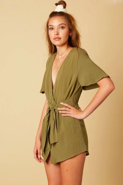 Olive Front Tie Romper 