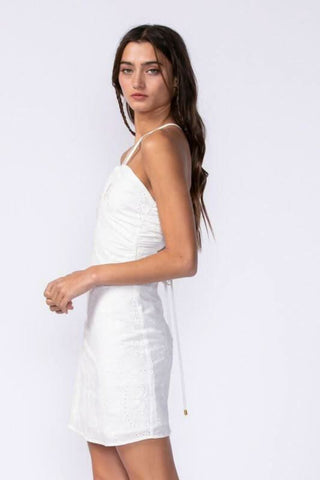 short white eyelet bodycon dress for sorority initiation or white parties