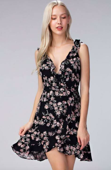 Black Floral Mini Dresses