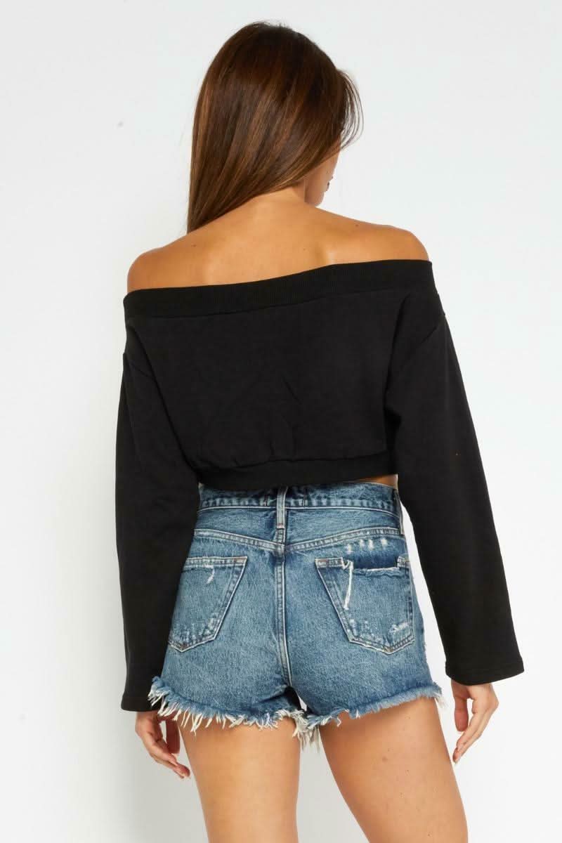 Off-Shoulder Cropped Sweatshirt