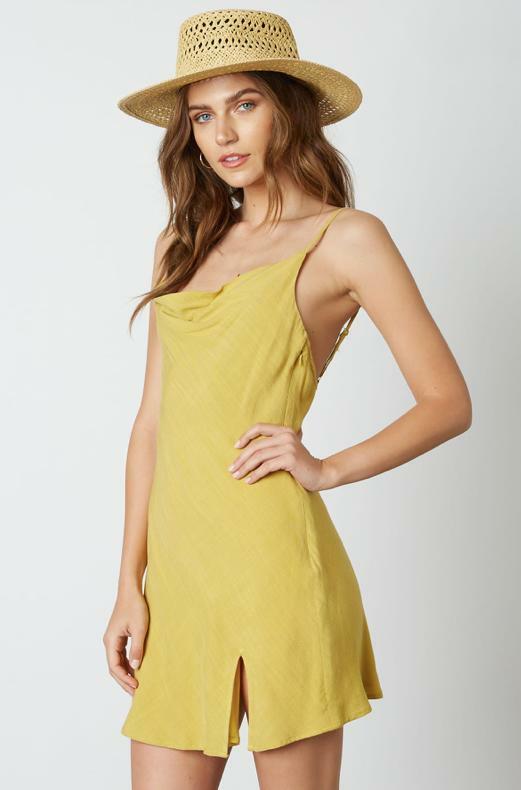 Mustard Yellow Cowl Neckline Mini Slip Dress