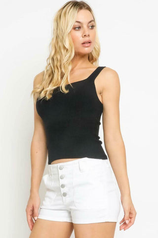 Becca Black Ribbed Tank Top -  BohoPink