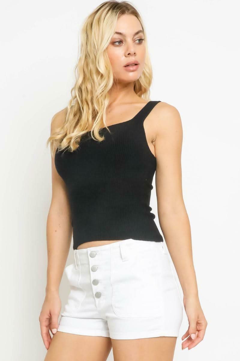 Becca Black Ribbed Tank Top -  BohoPink