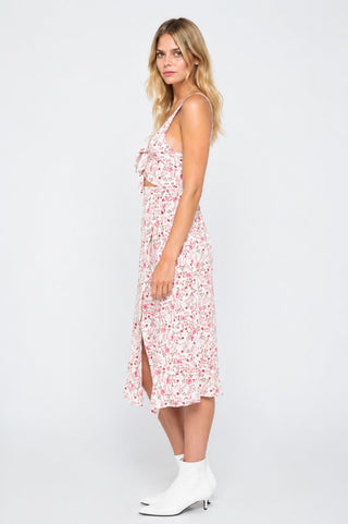 Buttercup Bouquet White Floral Double Tie-Front Sleeveless Dress - Side View