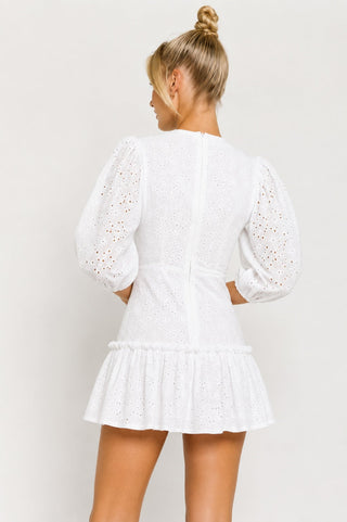 Loretta White Eyelet Mini Dress - Back View