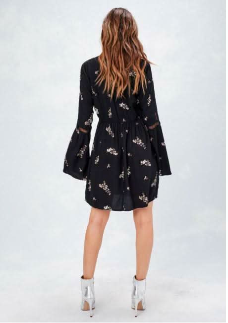 Black Floral Long Sleeve Mini Dresses