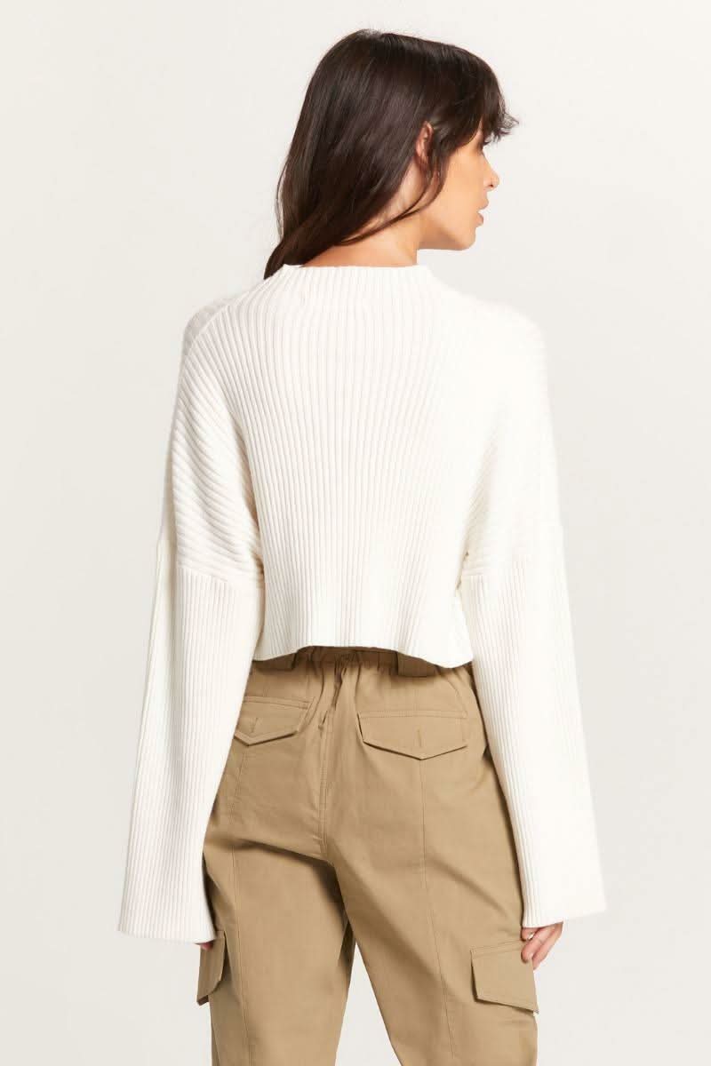 East Side Ivory Ribbed Knit Mock Neck Sweater -  BohoPink