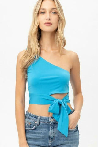 Blue One-Shoulder Crop Top