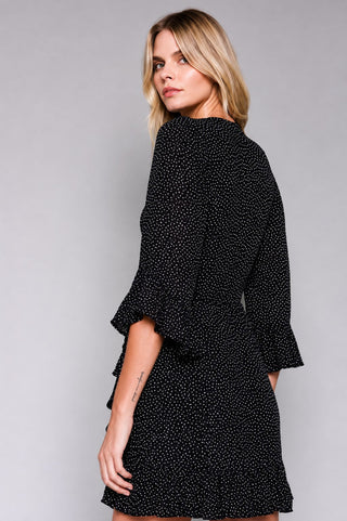 Indecisive Black Polka Dot Wrap Dress - Back View