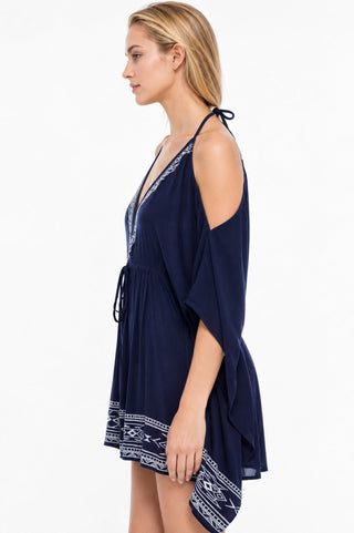 Summer in Mykonos Navy Blue Poncho Romper - Side View